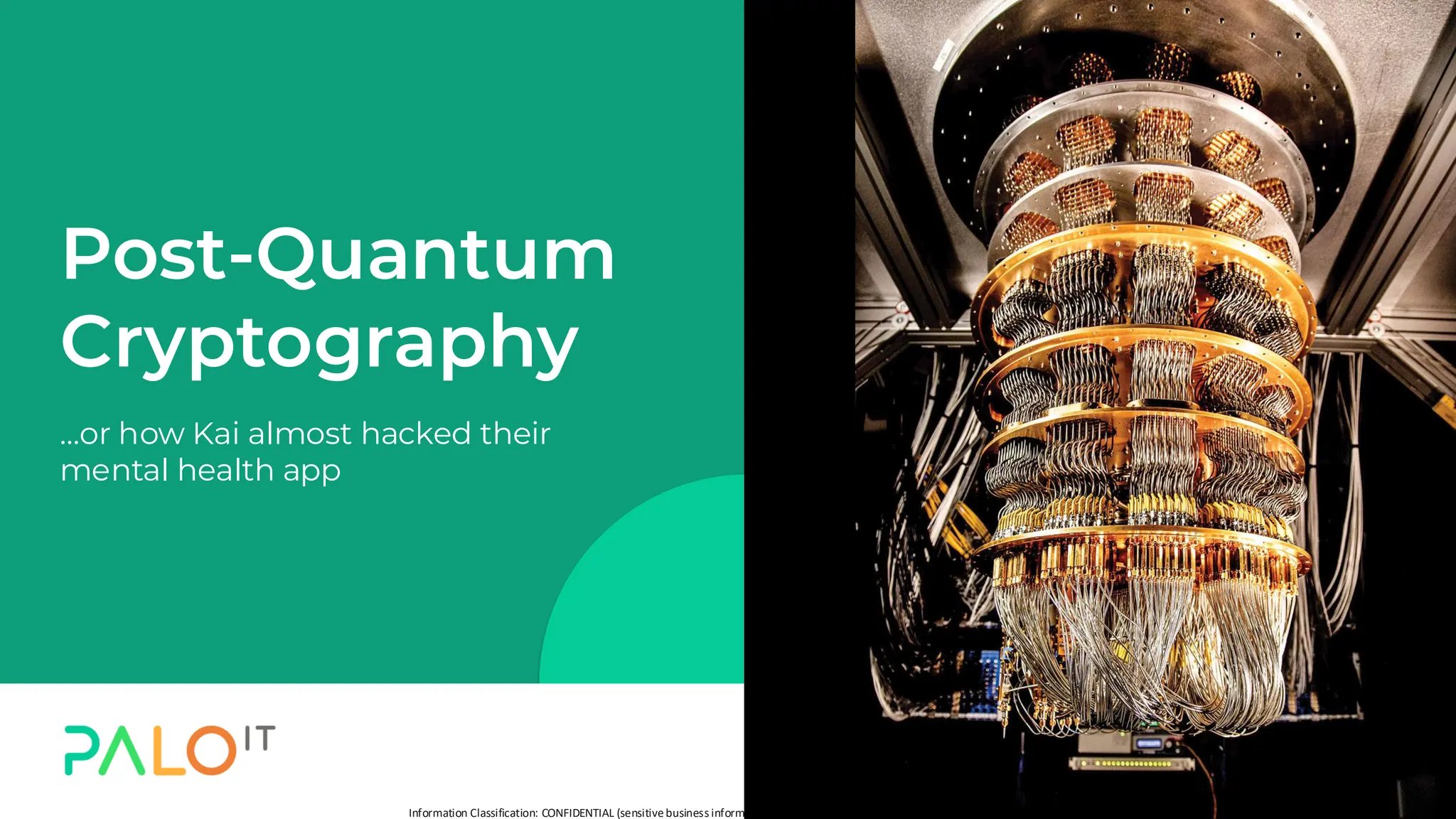 Cover slide of Post-Quantum Cryptography, or how Kai almost hacked a mental health app